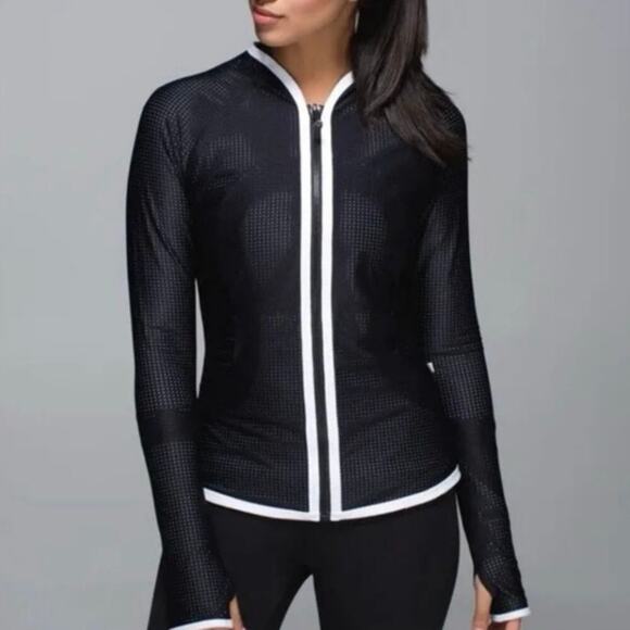 Lululemon Karmacollected Jacket Black White Brush Print Full Zip Size 4 - Picture 4 of 16